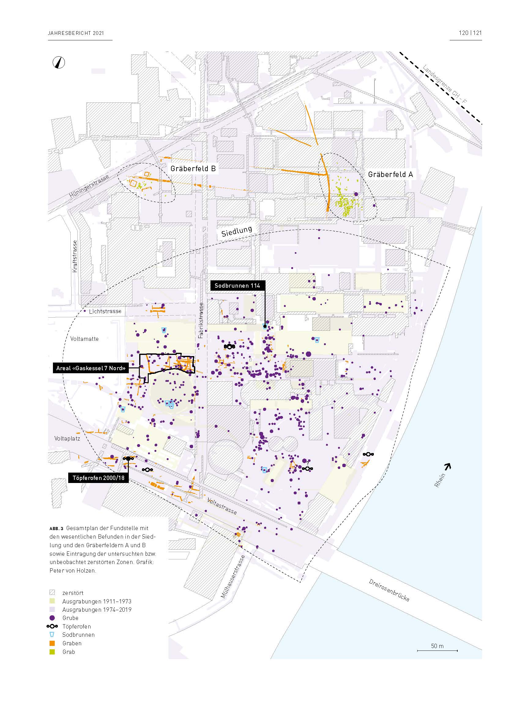 Plan mit den Befunden von der Siedlung Basel-Gasfabrik