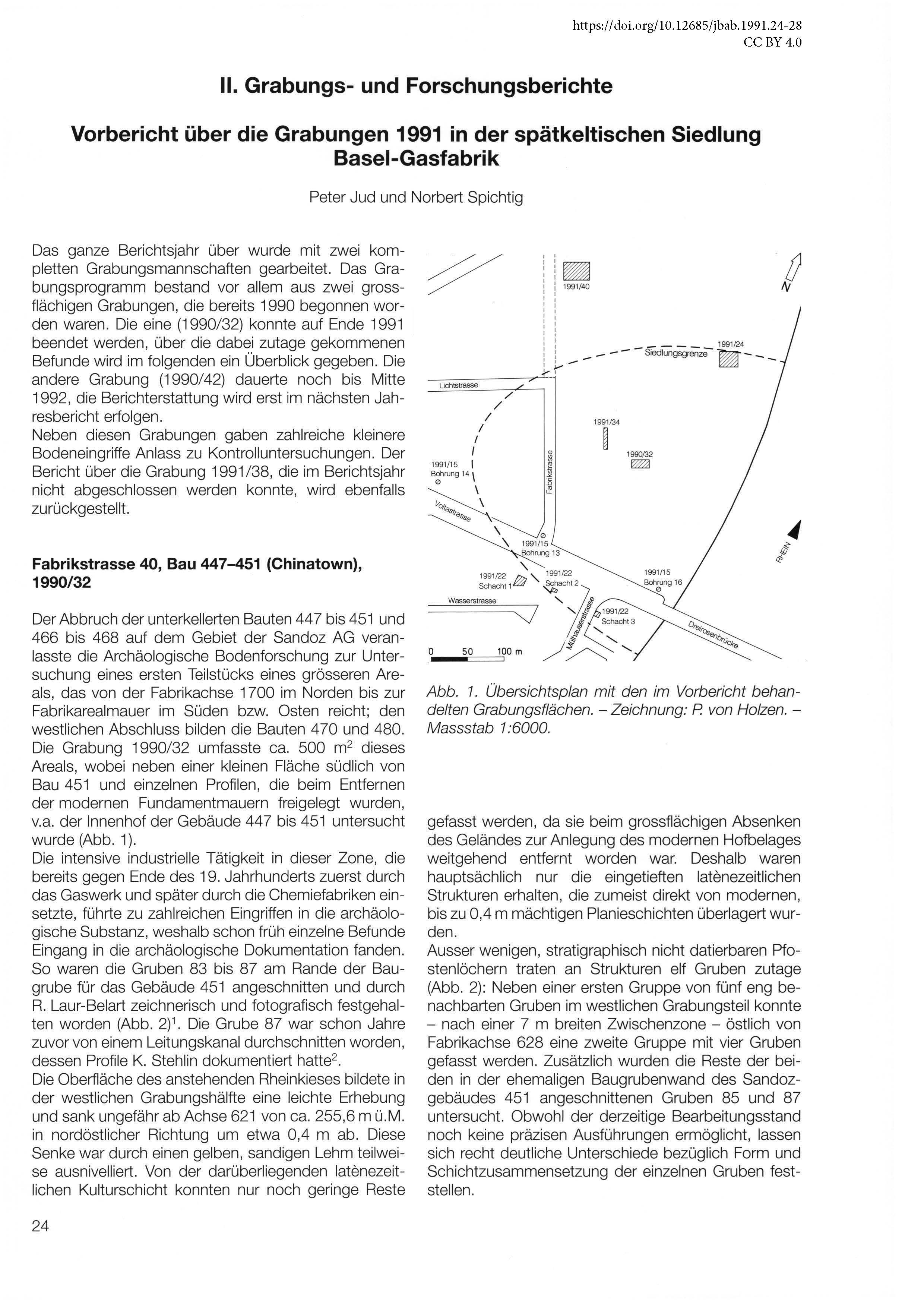 Erste Seite des Vorberichts über die Grabungen bei Basel-Gasfabrik
